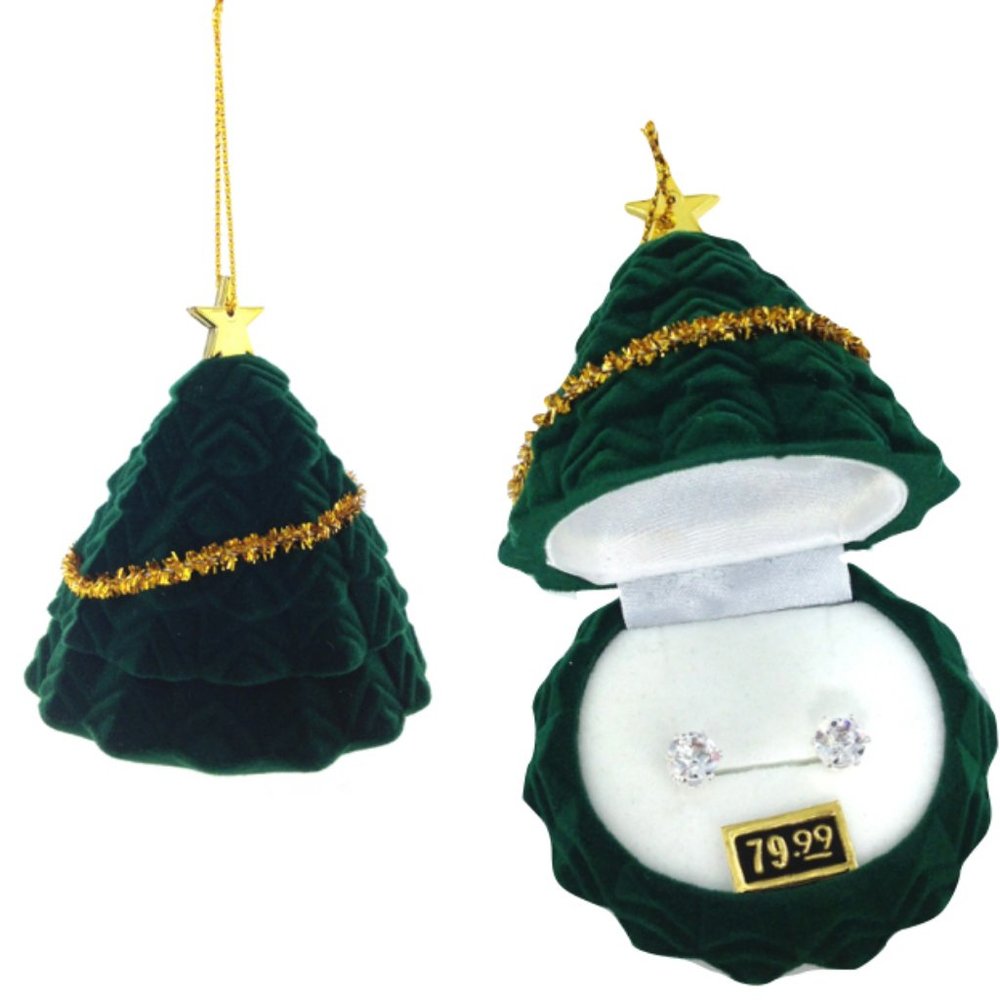 Cubic Zirconia Studs Earrings in Christmas Tree Gift Box